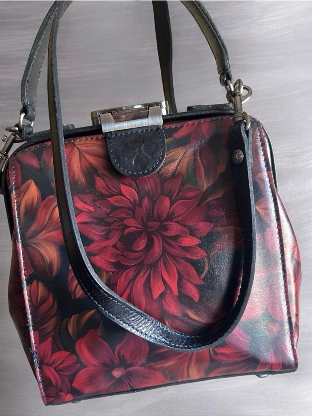 Patricia Nash Black & Red Floral Crossbody Satchel